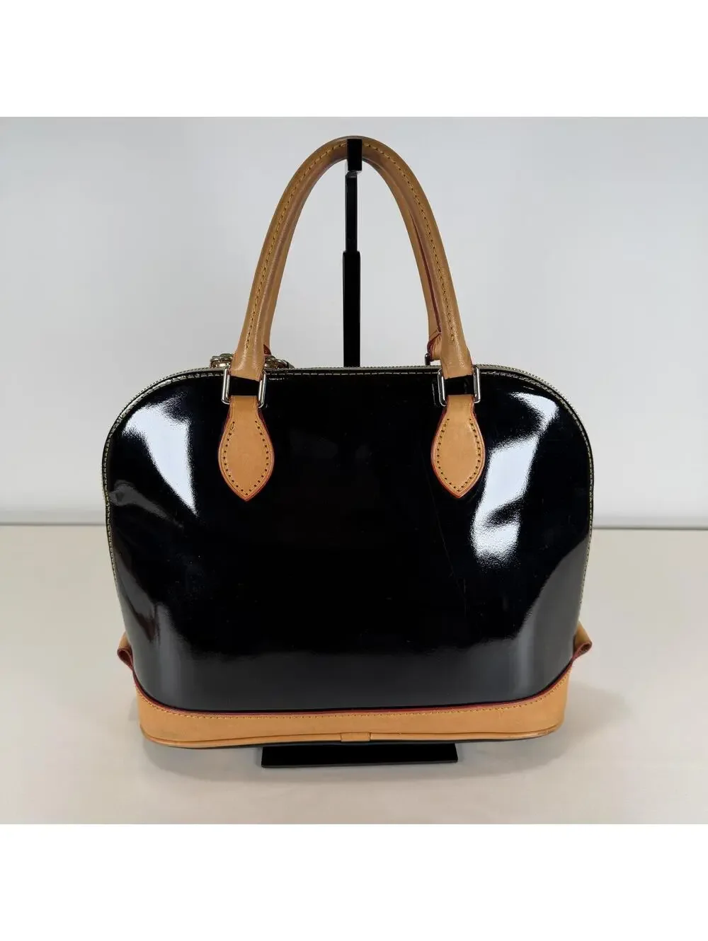 Dooney & Bourke Zip Satchel PV343 Black Patent Leather with Red Interior - Picture 4 of 9
